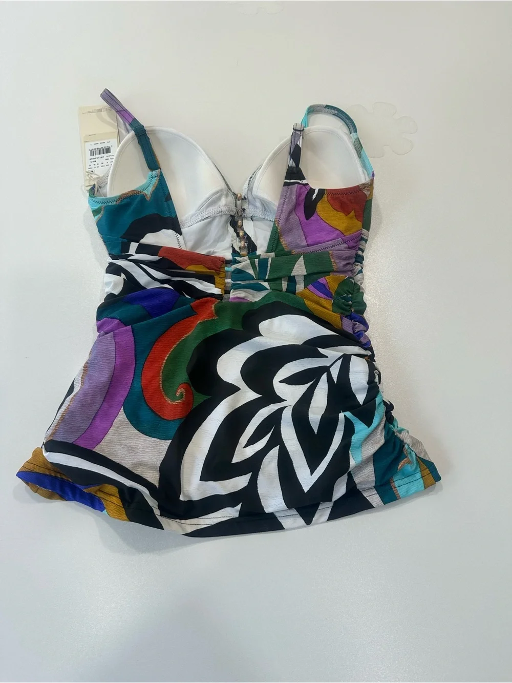 NWT Multicolor Size 8 Abstract Zebra-Print Tankini Top by Gottex Side Ruched